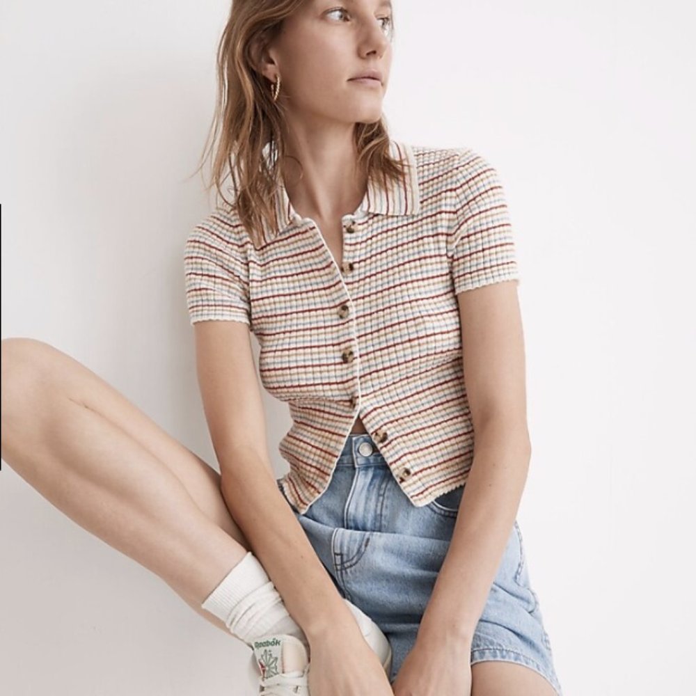 Barbrook Button-Front Sweater Polo in Stripe